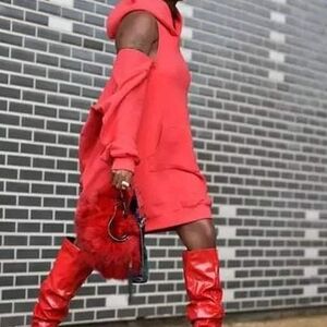 Coral‎ Cold-Shoulder Hoodie Tunic/Dress